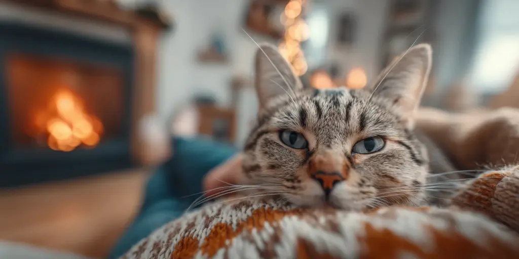 Hero cat enjoying fire and cuddle